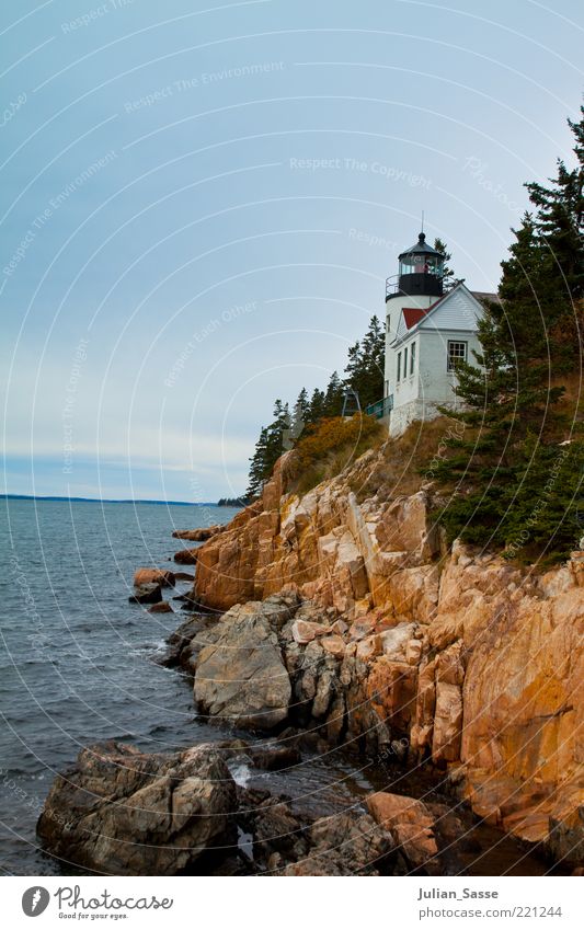 lighthouse Environment Nature Landscape Plant Elements Earth Water Sky Clouds Autumn Wind Rock Waves Bay Reef Island Esthetic Maine Bar Harbor Lighthouse