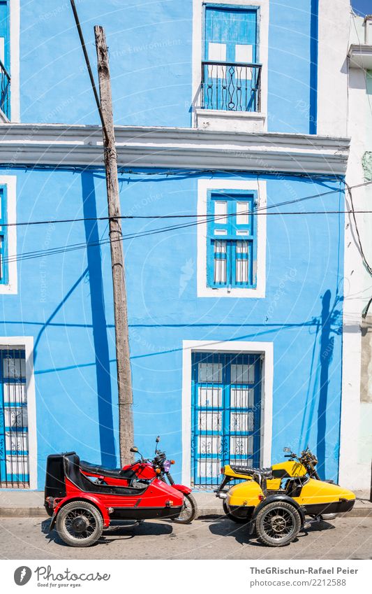 RGB (red, yellow:-), blue) Village House (Residential Structure) Wall (barrier) Wall (building) Facade Window Door Blue Yellow Red Driving Happiness Vintage car