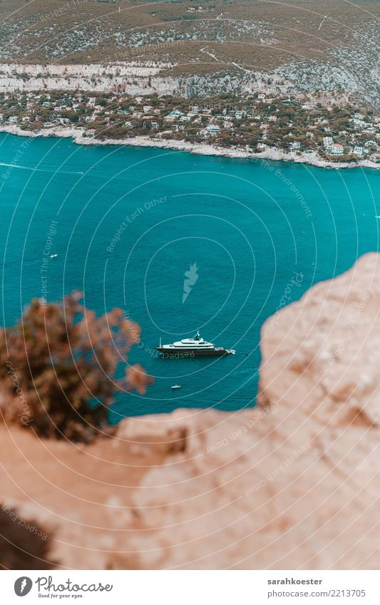 Ship off the coast of Marseille Lifestyle Environment Nature Landscape Water Mountain Coast Bay Town Port City Cruise liner Navigation Esthetic Blue Ocean
