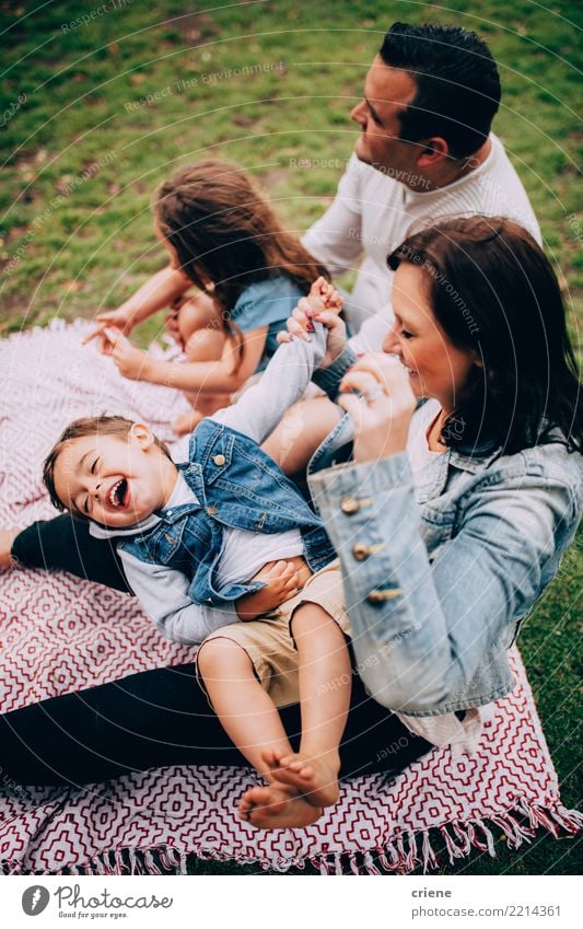 Family with kids having fun at picning in the park Lifestyle Joy Happy Playing Parenting Child Human being Toddler Woman Adults Parents Mother