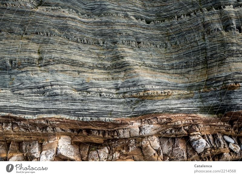 Texture | over and under.  Structures in a rock formation Nature Rock Cliff Stone Stand Esthetic Authentic Firm Brown Yellow Gray Orange Force Past Smoothness
