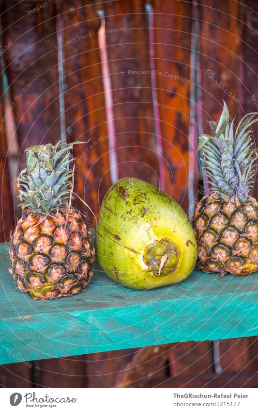 Pinacolada Pineapple Brown Yellow Green Turquoise Pina Colada Coconut Beverage Delicious Fruit Tropical fruits Exhibit Colour photo Exterior shot Detail