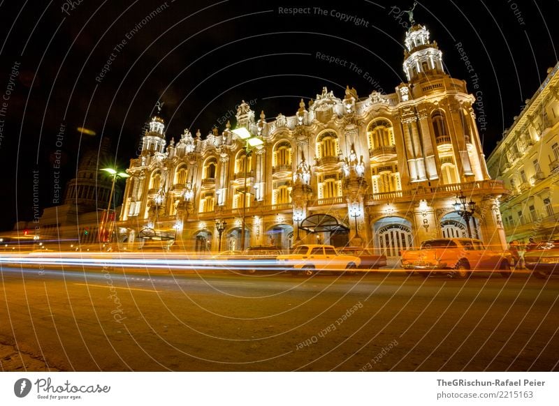 Havana by Night Town Capital city House (Residential Structure) Old Esthetic Orange Yellow Vintage car Street lighting Light (Natural Phenomenon) Motion blur