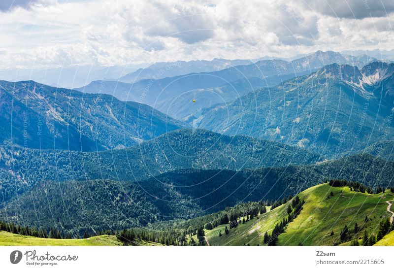 Mountains in the Bavarian Oberland Nature Landscape Sky Clouds Summer Climate Beautiful weather Alps Esthetic Natural Juicy Green Moody Relaxation Colour