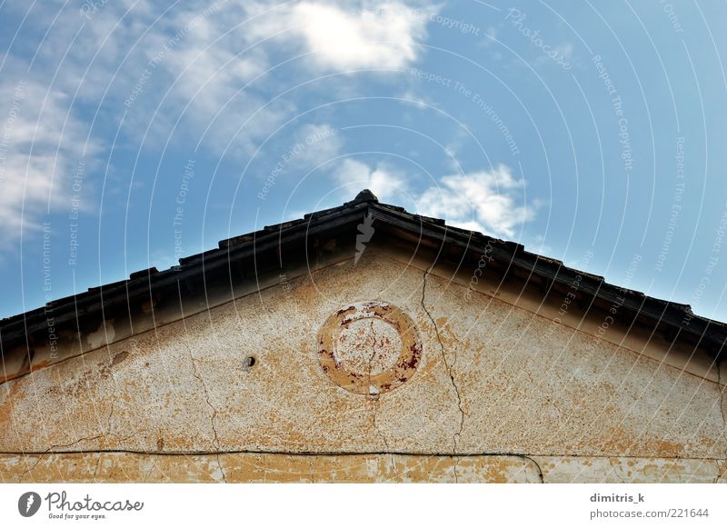 neoclassical house roof Sky Clouds Ruin Building Architecture Roof Stone Old Faded Retro Perspective Symmetry Decline abandoned corner ramshackle neocalssical