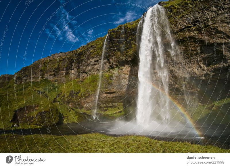 Mrs. Schiffner, look !! Vacation & Travel Environment Nature Landscape Water Waterfall Blue Green Iceland Rainbow Light Sunlight Natural Wall of rock River