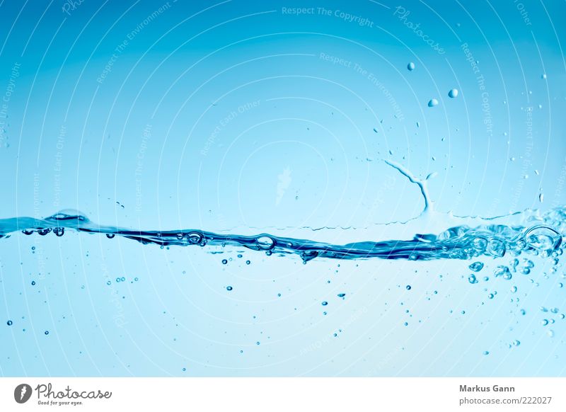 Water Beverage Nature Elements Fluid Wet Blue Background picture Air bubble Waves water edge Water line Horizontal Blue tone Colour photo Studio shot Close-up