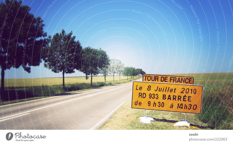 Tour de France Nature Cloudless sky Summer Field Deserted Street Signs and labeling Original Colour photo Exterior shot Day Central perspective Signage