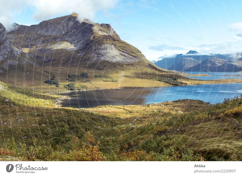 Fjord in the play of light and shadow, mountain massif, autumn, Lofoten Calm Meditation Vacation & Travel Trip Adventure Far-off places Freedom Nature Landscape