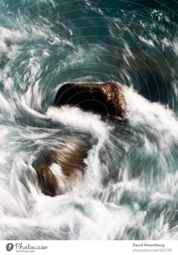 Rock in the surf Nature Water Waves River Waterfall Blue White Flow Rapid Movement Dynamics White crest Inject Surf Surface of water Whitewater Whirlpool