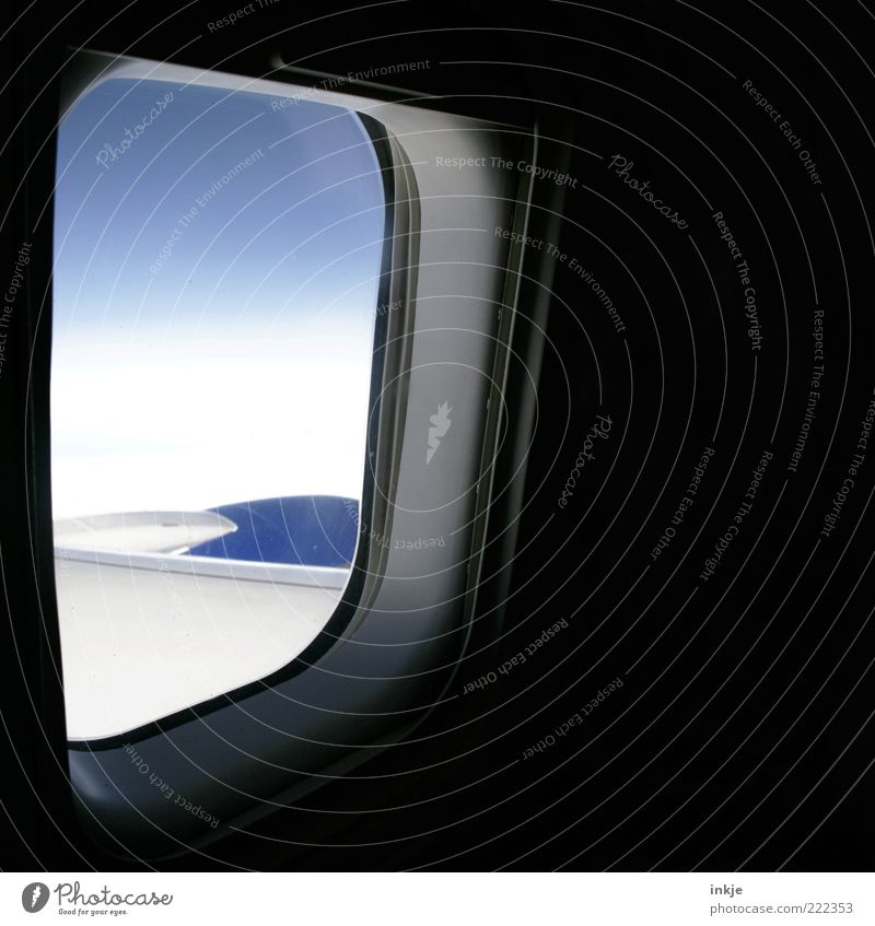 inside/outside Sky Clouds Beautiful weather Window Aviation Airplane Passenger plane In the plane View from the airplane Flying Vacation & Travel Far-off places