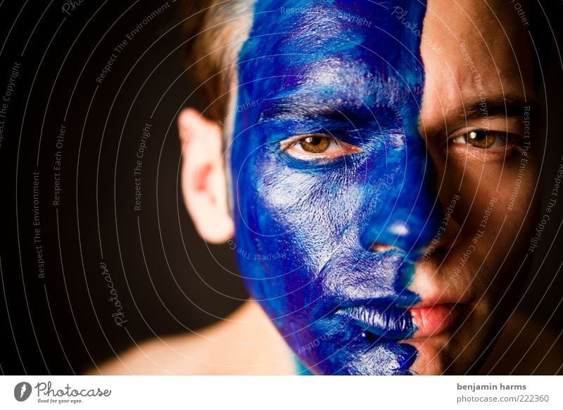 Blue miracle Human being Masculine Young man Youth (Young adults) Face 1 18 - 30 years Adults Looking Aggression Anger Revenge Colour photo Interior shot