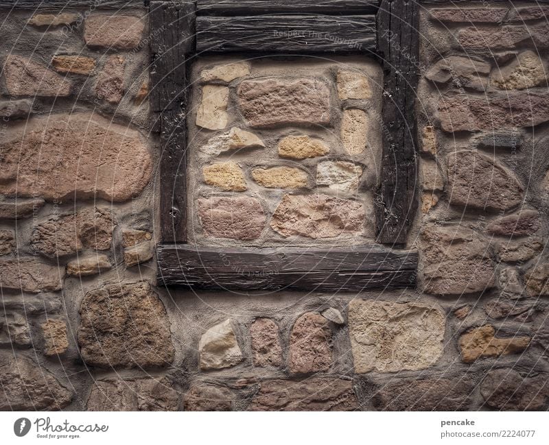 Picture in picture Small Town Old town House (Residential Structure) Facade Window Historic Secrecy Closed Past Frame Image Stone wall Enclosed Wall (barrier)
