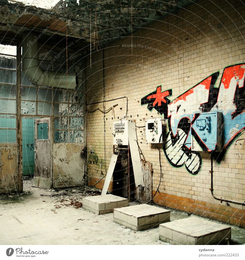 Free design Lifestyle Room Industrial plant Ruin Wall (barrier) Wall (building) Door Graffiti Esthetic Design Apocalyptic sentiment Idea Uniqueness Creativity