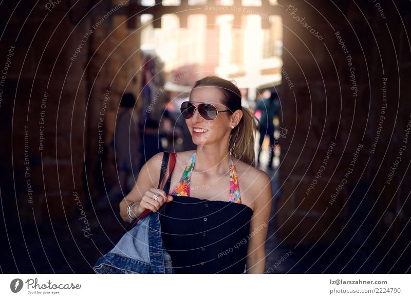 Attractive trendy woman wearing sunglasses Lifestyle Shopping Happy Vacation & Travel Tourism Summer Woman Adults 1 Human being 30 - 45 years Warmth Town