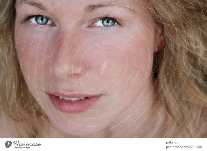 Freckles and glowing eyes Skin Cosmetics Human being Feminine Young woman Youth (Young adults) Adults Face 1 18 - 30 years Blonde Curl Looking Fresh Healthy