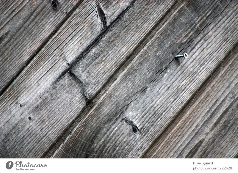 Turn The Screw Wood Brown Black Wooden board Structures and shapes Diagonal Weathered Knothole Background picture Colour photo Exterior shot Deserted Wood grain
