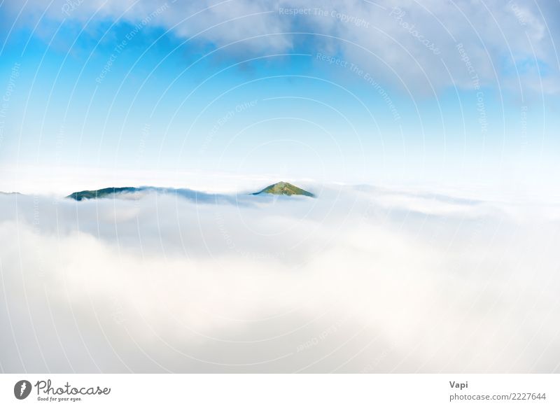 Green mountain peak in clouds Beautiful Vacation & Travel Summer Ocean Island Mountain Nature Landscape Sky Clouds Horizon Fog Grass Hill Volcano Aircraft