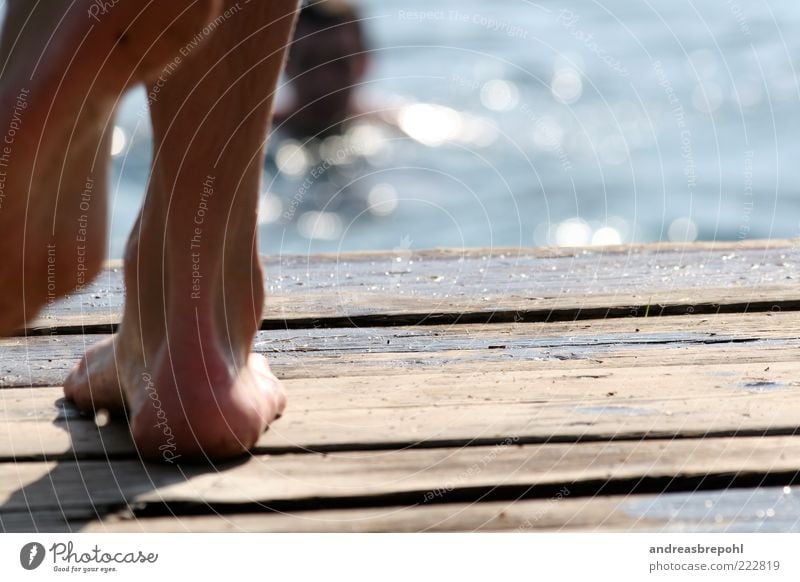Flatfoot on the Lago Human being Masculine Legs Feet 2 Wood Colour photo Exterior shot Close-up Copy Space right Day Silhouette Reflection