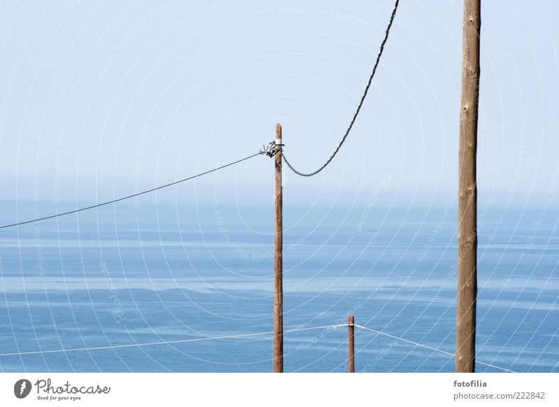 Stay connected! Cable Technology Telecommunications Telegraph pole Telephone cable Telephone connection Landscape Water Sky Cloudless sky Summer