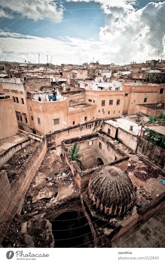 fés Fez Morocco Africa Downtown Old town Deserted House (Residential Structure) Building Architecture Roof Authentic Dirty Historic Broken Above Town Brown