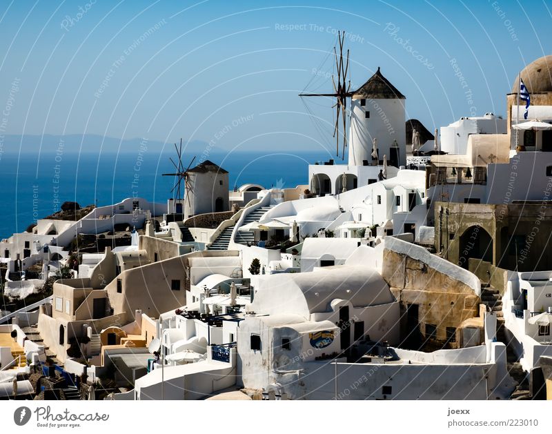 Oia Water Summer Beautiful weather Coast Ocean Island Village Fishing village Small Town Old town House (Residential Structure) Tourist Attraction