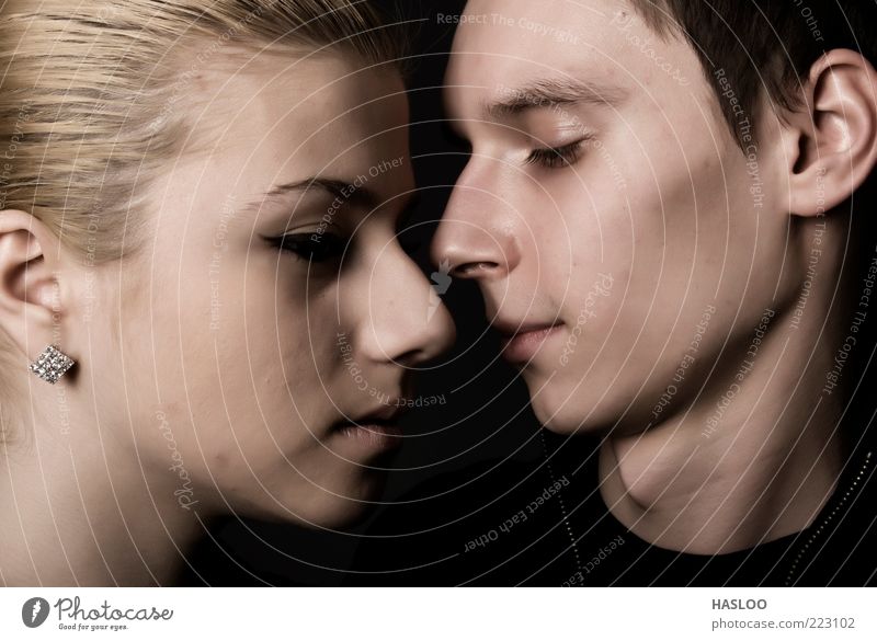 young couple Lifestyle Beautiful Face Human being Woman Adults Man Love Sadness Dark Together Black Emotions Romance Background picture Beauty Photography