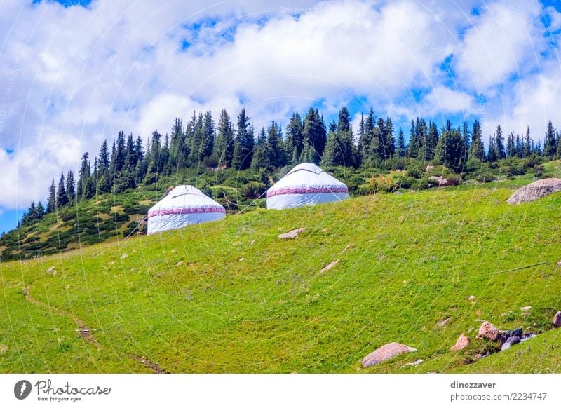 Yurts on green meadows, Kyrgyzstan Lifestyle Vacation & Travel Tourism Adventure Camping Summer Mountain House (Residential Structure) Culture Environment