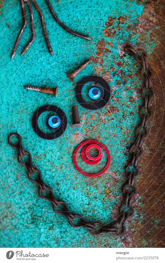 Emotions...cool faces: Collage Old love rusts.... Human being Masculine Feminine Androgynous Face Eyes Mouth 1 Brown Red Turquoise Rust Metal Circle Chain Nail
