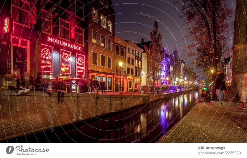 Moulin Rouge and red light district in Amsterdam at night Lifestyle Exotic Joy Vacation & Travel Tourism Trip Freedom City trip Night life Entertainment Bar