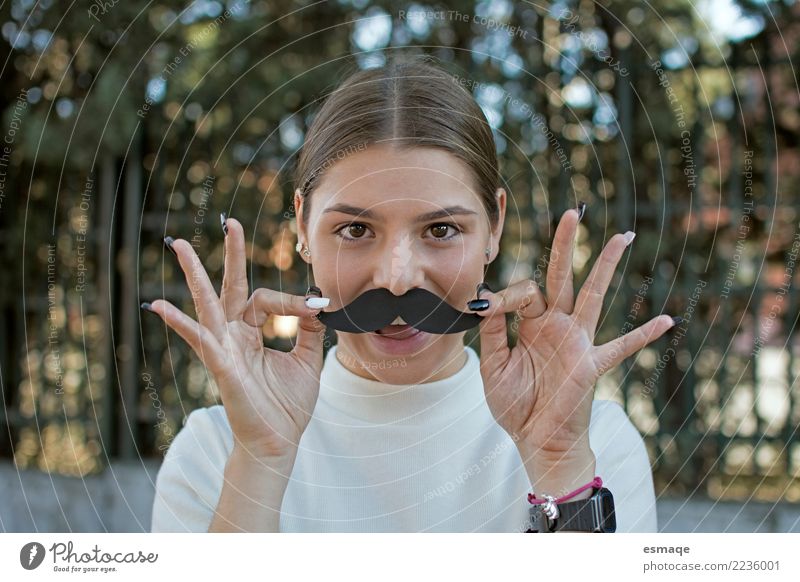 Crazy Young woman Lifestyle Joy Beautiful Face Carnival Human being Feminine Androgynous Youth (Young adults) Facial hair Moustache To enjoy Smiling Laughter