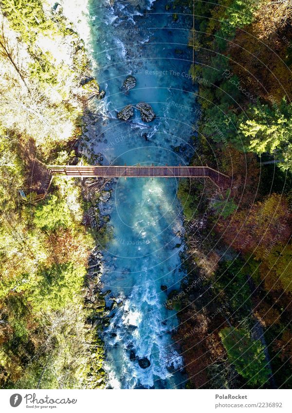 #S# Bridge II Nature Beautiful weather Observe Green River Water Whitewater Current Sun Shadow Aerial photograph Blue Wood Hiking Right ahead Water level