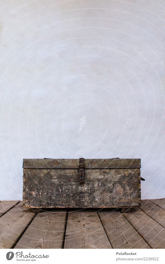 #S# Chest Wood Historic Mysterious Old Lock Dream Treasure Treasure chest Wooden floor White Crate Packaging Rust Colour photo Exterior shot Experimental