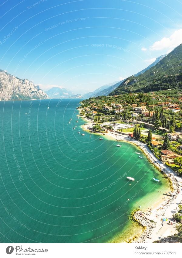 Malcesine at Lake Garda Vacation & Travel Tourism Summer Summer vacation Mountain Nature Landscape Water Sky Sunlight Coast Lakeside Europe Village Small Town