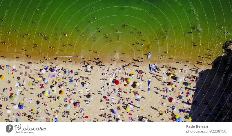 Aerial Summer View Of People Crowd Having Fun On Beach Vacation & Travel Tourism Far-off places Freedom Summer vacation Sunbathing Ocean Swimming & Bathing