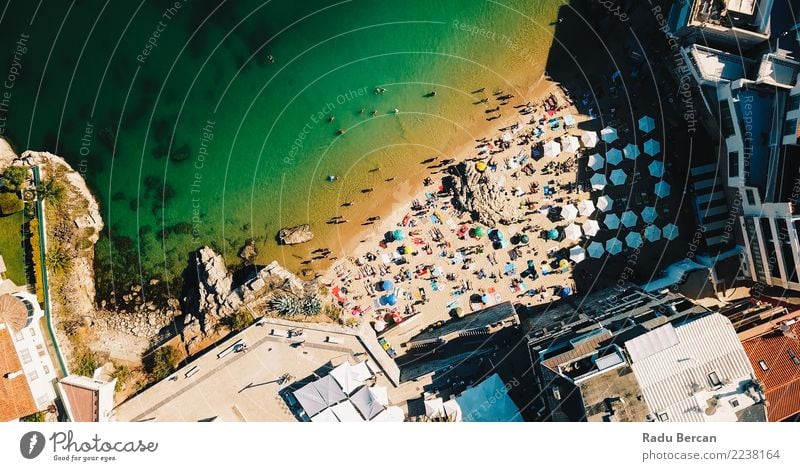 Aerial Fly Over People Crowd Having Fun On Beach In Portugal Lifestyle Exotic Vacation & Travel Tourism Adventure Summer Summer vacation Sun Sunbathing Ocean
