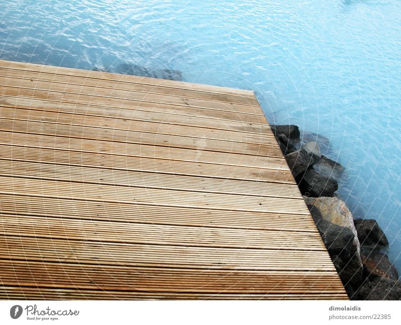 azure Footbridge Wood Azure blue Iceland Blue Lagoon Hot springs Wooden board Stone Water milky