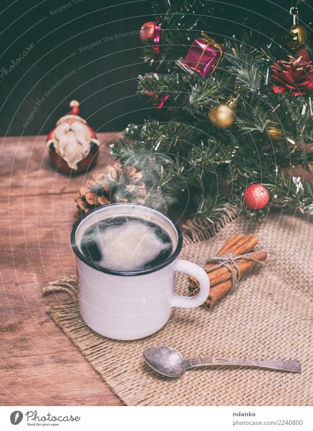 hot black coffee with steam To have a coffee Beverage Coffee Cup Spoon Table Christmas & Advent New Year's Eve Dark Fresh Hot Above Brown Black White Energy
