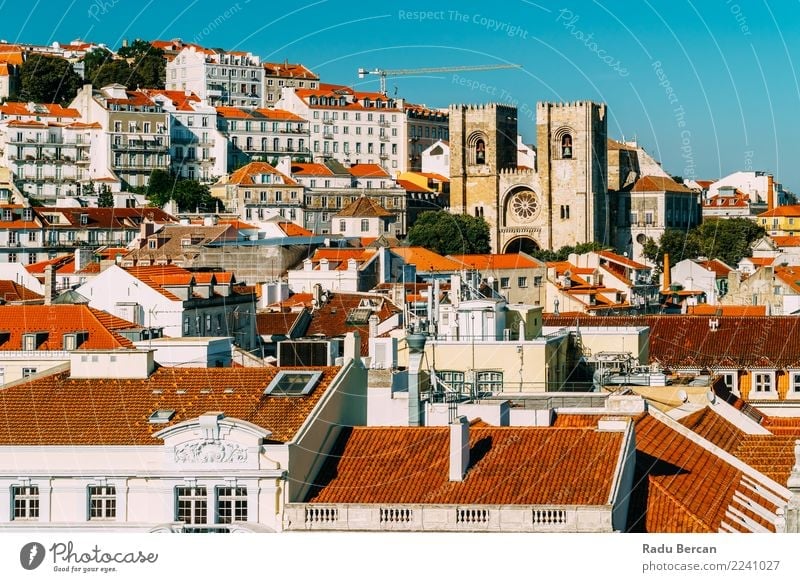 Panoramic View Of Downtown Lisbon Skyline In Portugal Vacation & Travel Tourism Sightseeing City trip Summer House (Residential Structure) Environment Landscape