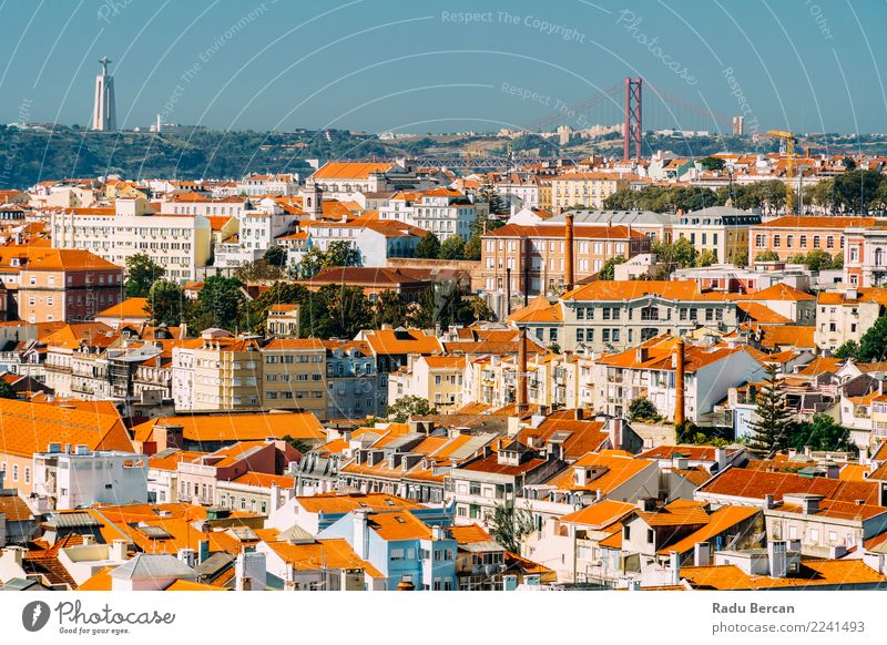 Aerial View Of Downtown Lisbon Skyline And Cristo Rei Santuario Vacation & Travel Tourism Summer House (Residential Structure) Architecture Environment