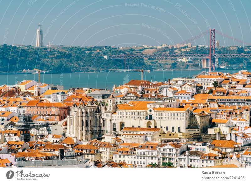 Aerial View Of Lisbon Skyline And 25th April Bridge In Portugal Vacation & Travel Tourism Adventure Far-off places Sightseeing City trip Summer