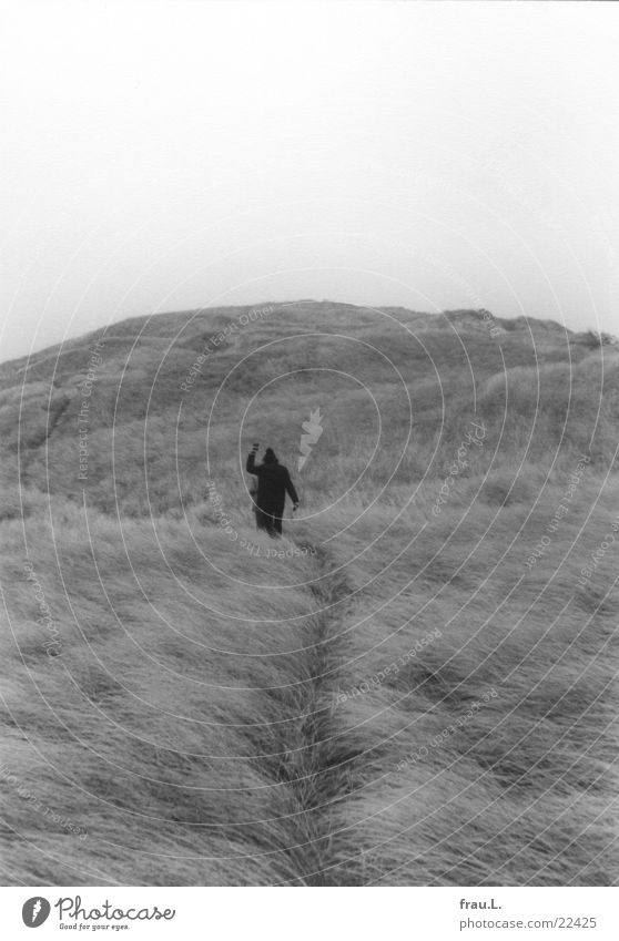 dune Wave Going Winter Man Ocean Woman Cap Vacation & Travel Happiness Hiking Goodbye Loneliness Cold Wind Beach Coast Human being Beach dune beach grass