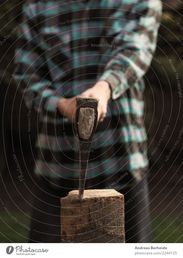 chop wood Winter Garden Tool Axe Masculine Man Adults Hand 1 Human being 30 - 45 years Nature Wood Work and employment Strong Sustainability energy cutting