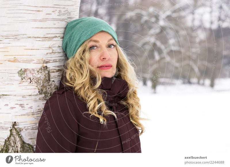 blonde woman in a wintry park landscape Lifestyle Leisure and hobbies Winter Snow Winter vacation Human being Feminine Young woman Youth (Young adults) Woman