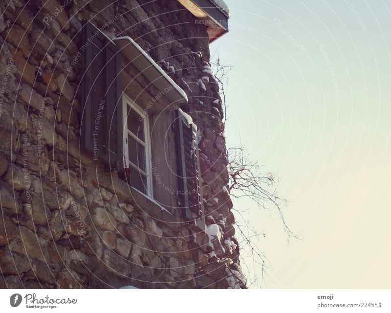2011 contrary Castle Wall (barrier) Wall (building) Facade Window Old Stone wall Sky Colour photo Copy Space right Neutral Background Light Shadow Shutter