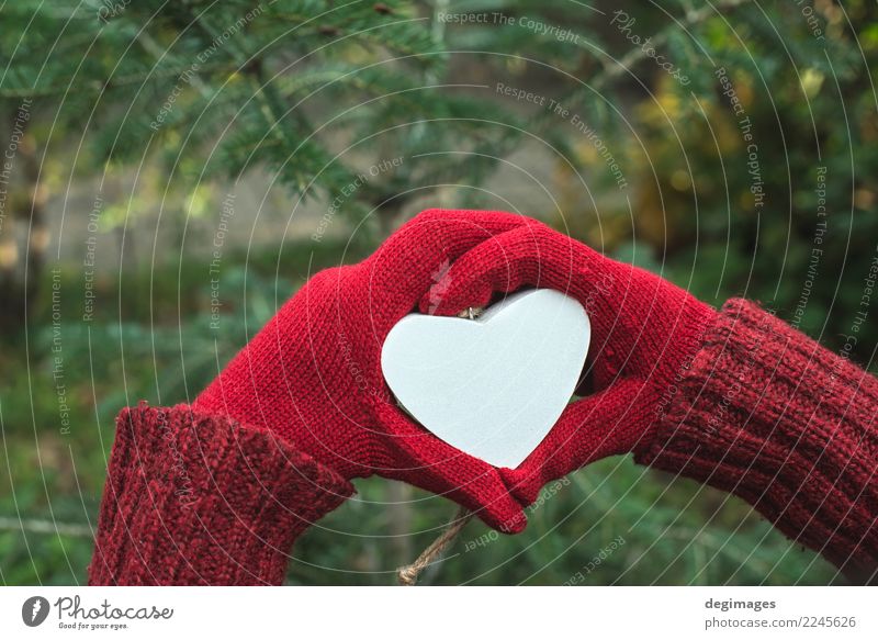 Hands in gloves and white heart Beautiful Winter Valentine's Day Woman Adults Nature Gloves Heart Love Red White Romance valentine Symbols and metaphors mittens