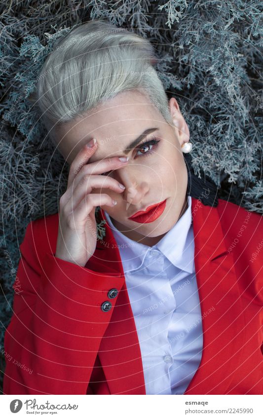 portrait woman with red suit Lifestyle Luxury Elegant Style Beautiful Feasts & Celebrations Christmas & Advent New Year's Eve Human being Feminine Androgynous