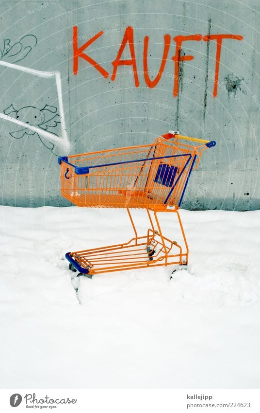 pr-ice age Lifestyle Winter Snow Shopping Shopping Trolley Graffiti Consumption Advertising Marketing Economy Costs Trade Orange Offer Colour photo