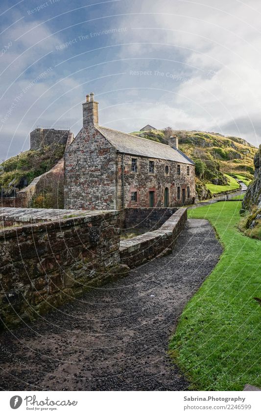 Dumbarton Castle Art Architecture Culture Environment Landscape Plant Animal Clouds Sun Autumn Beautiful weather Grass Meadow Hill Rock Mountain Peak dumbartone