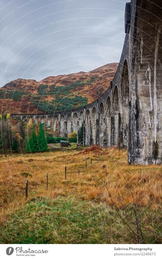 In the footsteps of Harry Potter. Art Architecture Environment Landscape Clouds Autumn Winter Bad weather Grass Bushes Meadow Mountain Bridge Manmade structures